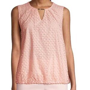 NWT Liz Claiborne L keyhole womens sleeveless blouse pink lace top
